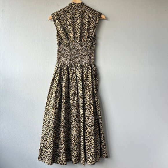 Anthropologie Leopard Print Zip Front Smocked Waist Dress XS - Picture 4 of 8